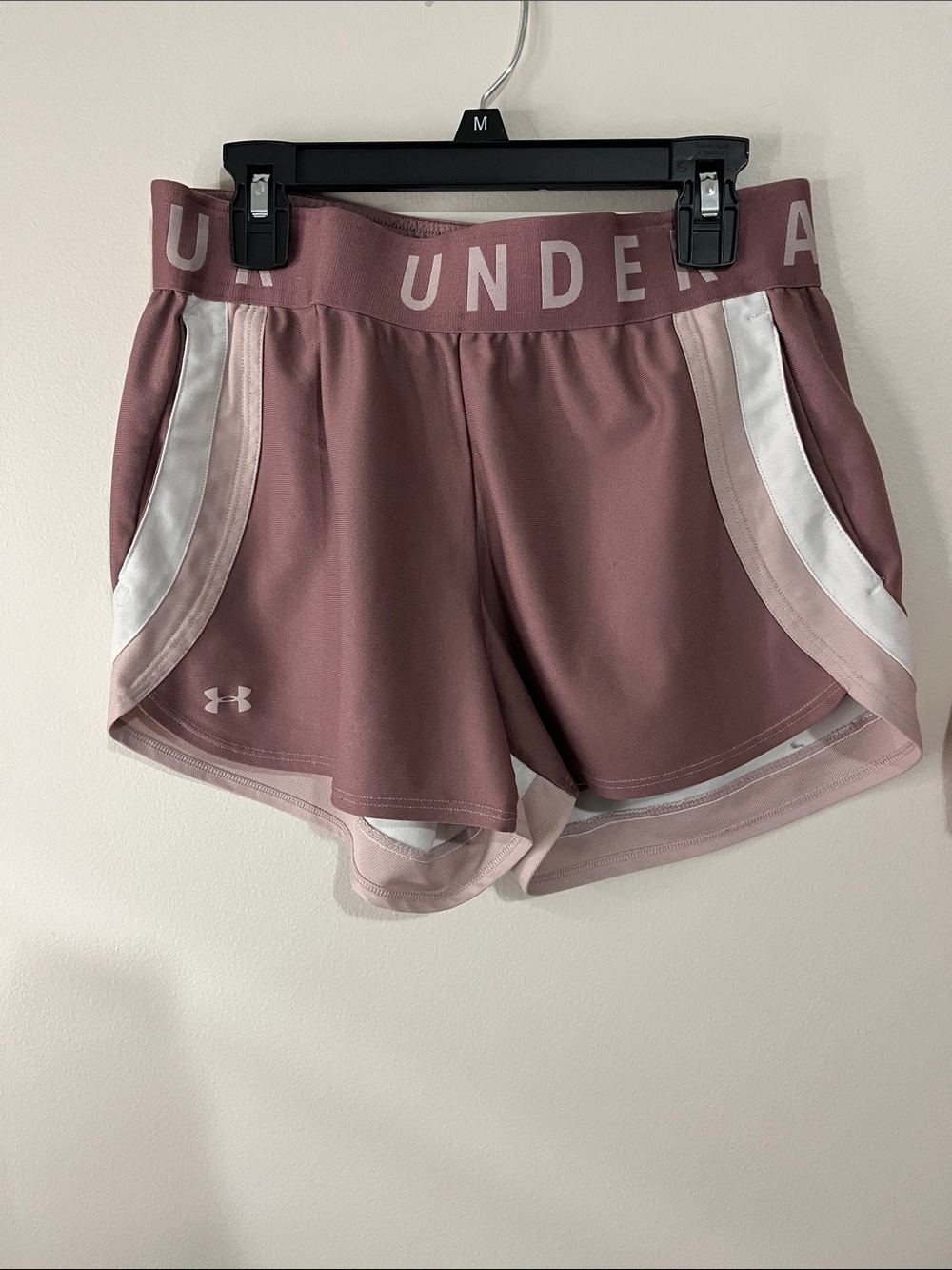 Under Armour Women's Mauve Athletic Shorts with White Panels